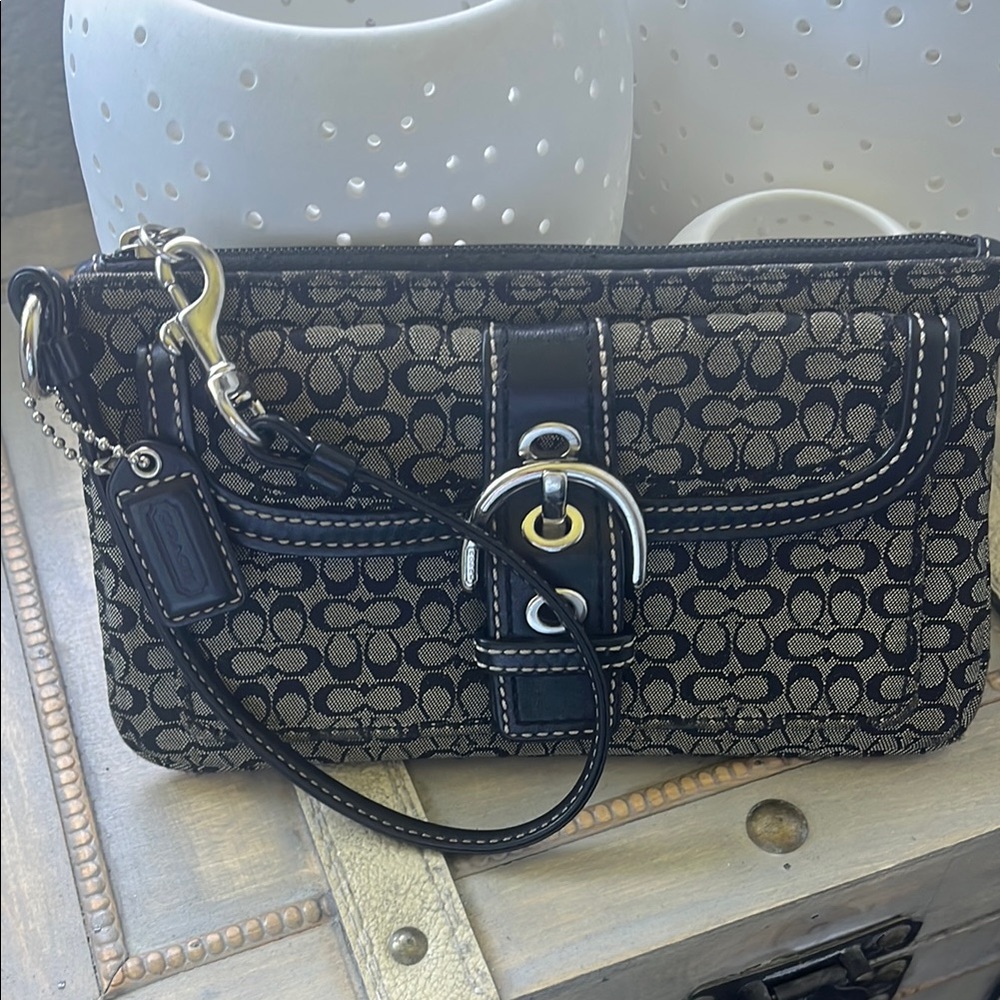 Coach Black and Tan Signature Wristlet